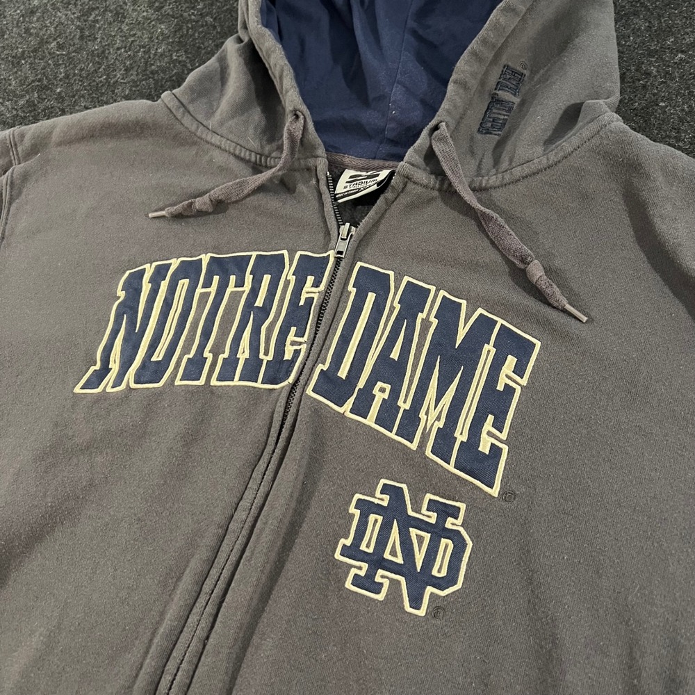 Stadium Athletics Notre Dame Hoodie Mens XXL Gray Zip Up Fighting Irish College